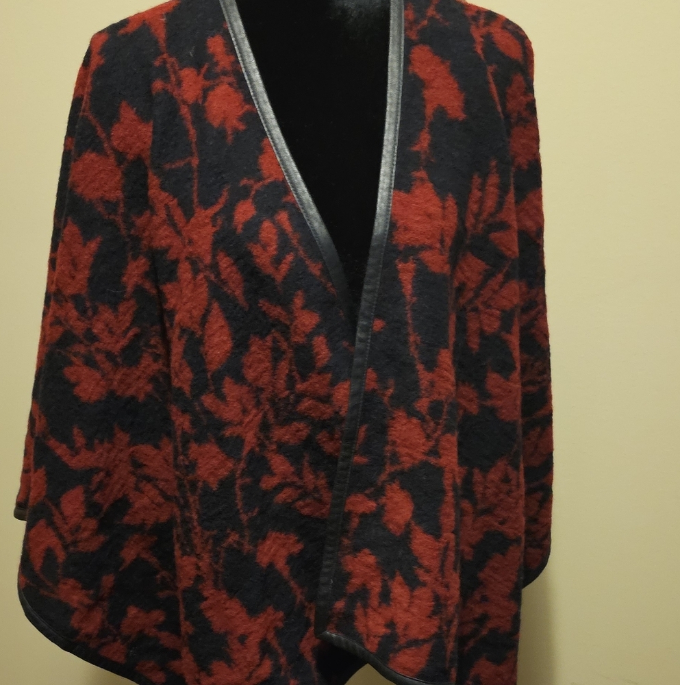 BCBGMAXAZRIA leather trim poncho